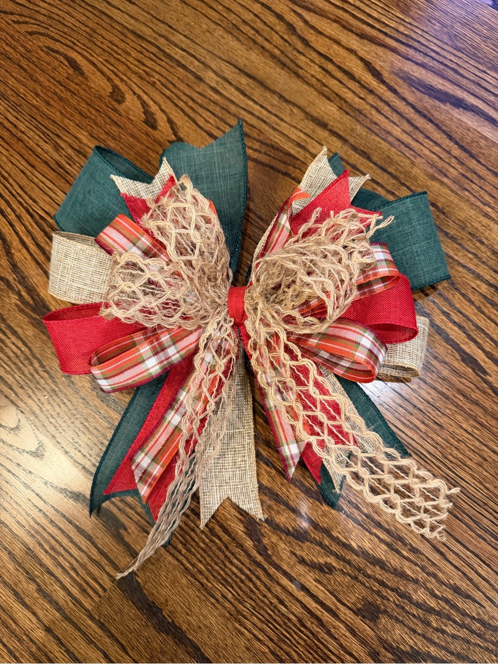 Festive Holiday Bow in Red, Green, and Burlap (No Brand)